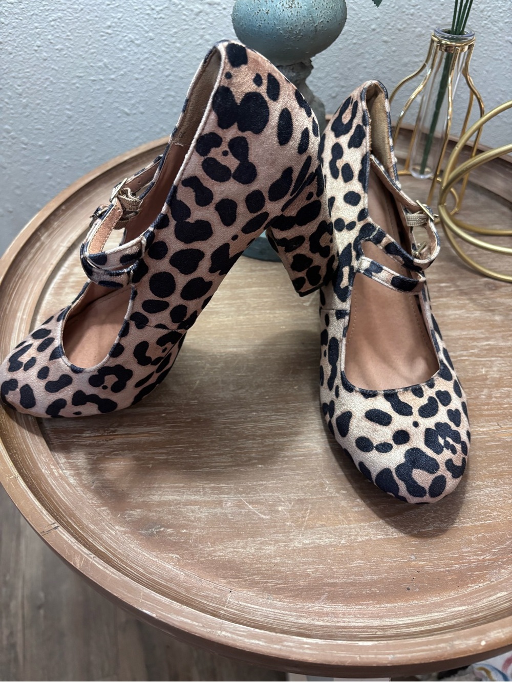 Report Leopard-Print Double-Strap Mary Jane Heels in Tan and Black Size 9 - Picture 5 of 5